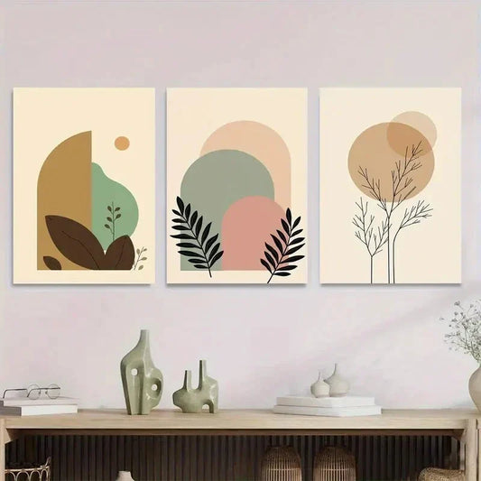 3pcs Modern Abstract Boho Style Brown Metal Print Ready to Hang Art