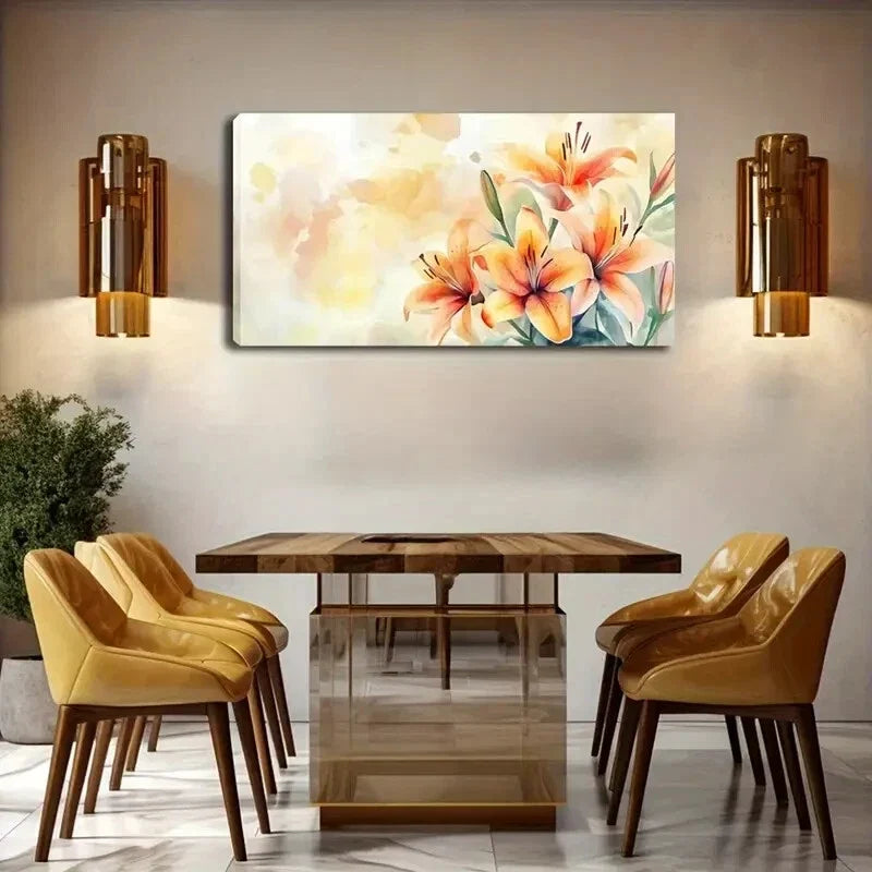 Soft Orange and Yellow Floral Wall Art Canvas Office Home Room Framed 120x60cm