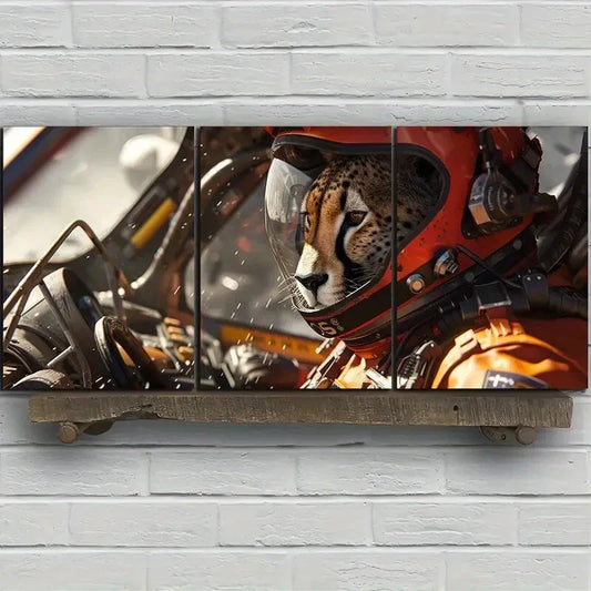 3pcs Space Leopard Wearing Helmet Metal Print Ready to Hang Art