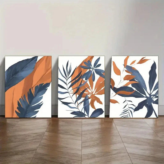 3pcs Elegant Space Artistic Choice Leaves Metal Print Ready to Hang Art
