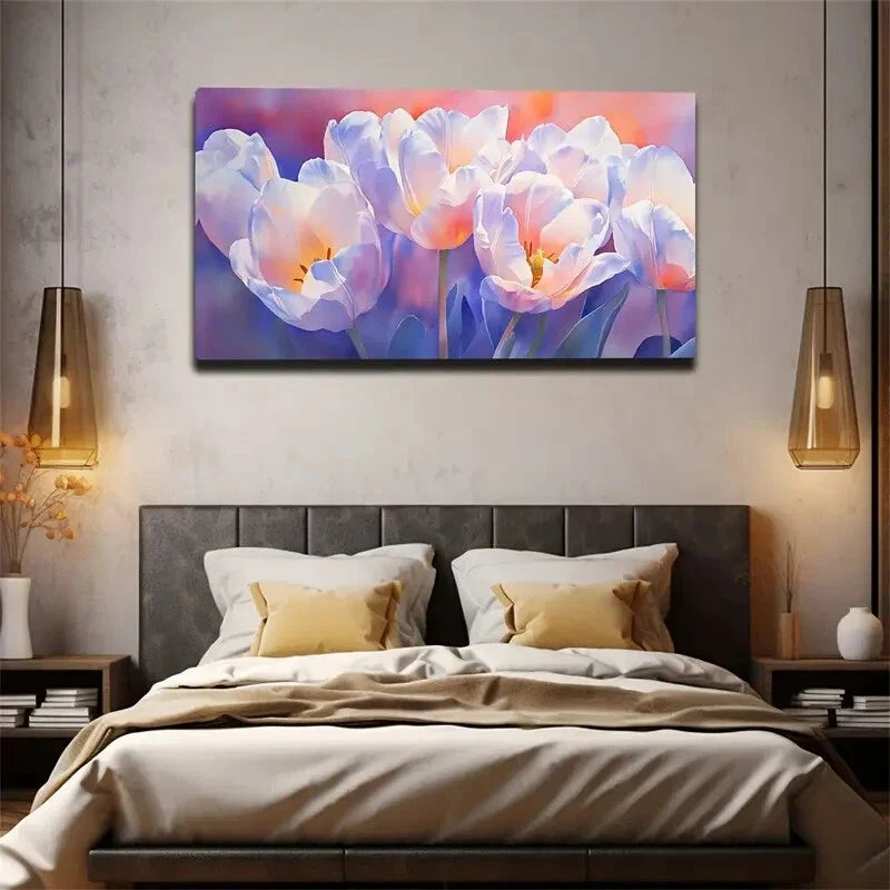 Multiple Bloom Tulip Abstract Wall Art Canvas Office Home Room Framed 120x60cm