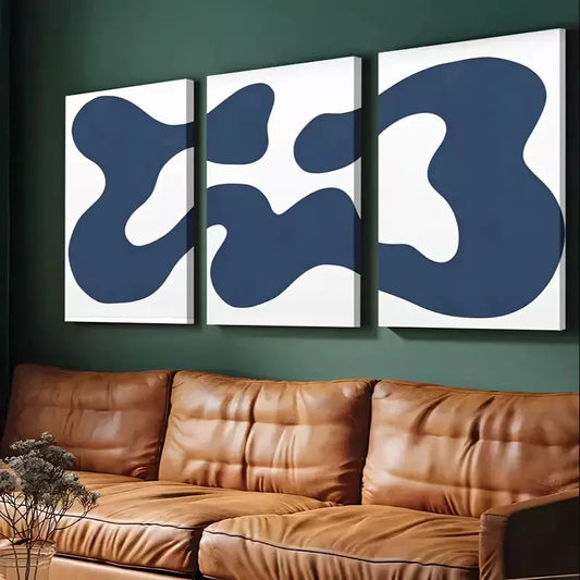 3pcs Navy Blue Abstract Contemporary Modern Shapes Art Canvas Framed 40x60cm - High Quality Print 100% Australian Made Wall Canvas Ready to Hang