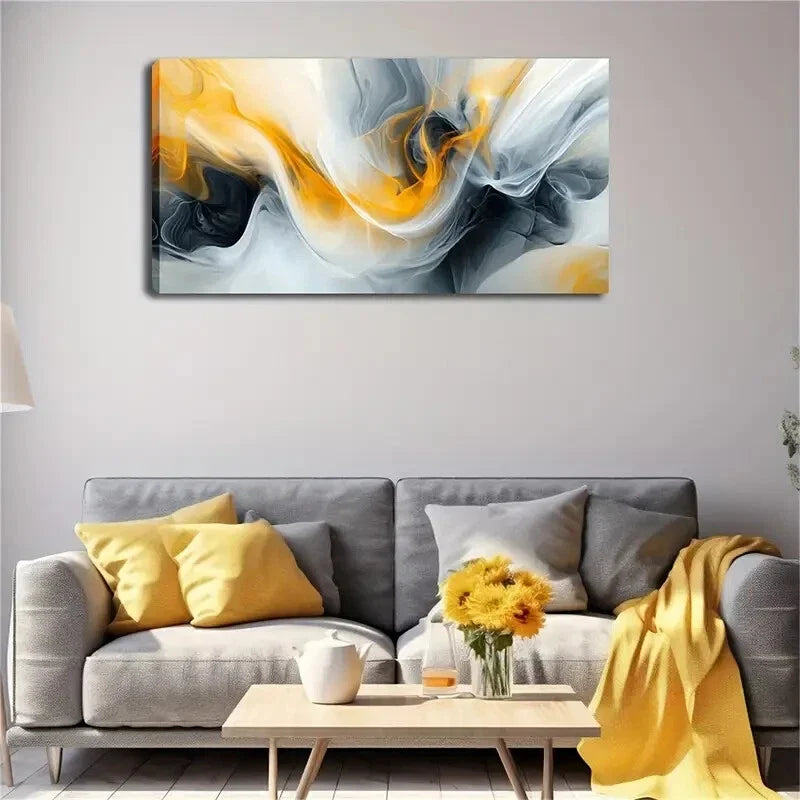 Ethereal Smoke Dynamic Form Wall Art Canvas Office Home Room Framed 120x60cm