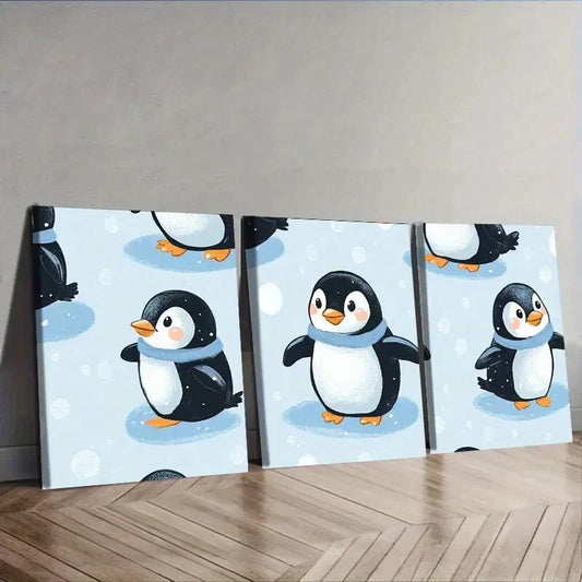 3pcs Set Penguin Canvas  Wall Art Set Canvas Framed 40x60cm - High Quality Print 100% Australian Made Wall Canvas Ready to Hang
