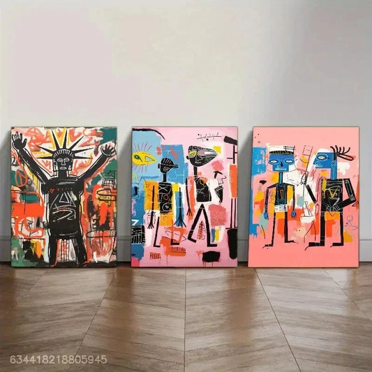 3pcs Tribal Hunt Art, Morning Walk Figure Art Metal Print Ready to Hang Art