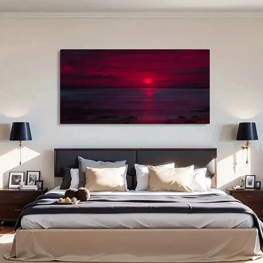 Sunset Neon Ocean Retro Wall Art Canvas Office Home Room Framed 120x60cm