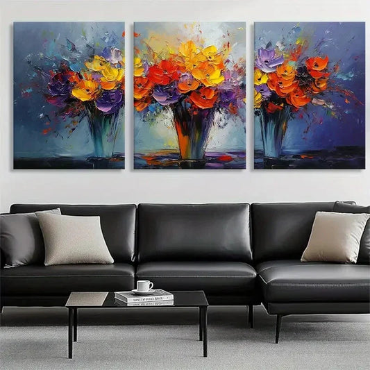 3pcs Vibrant Floral Bouquet Colorful Perfect Wall Art Set Canvas Framed 40x60cm - High Quality Print 100% Australian Made Wall Canvas Ready to Hang