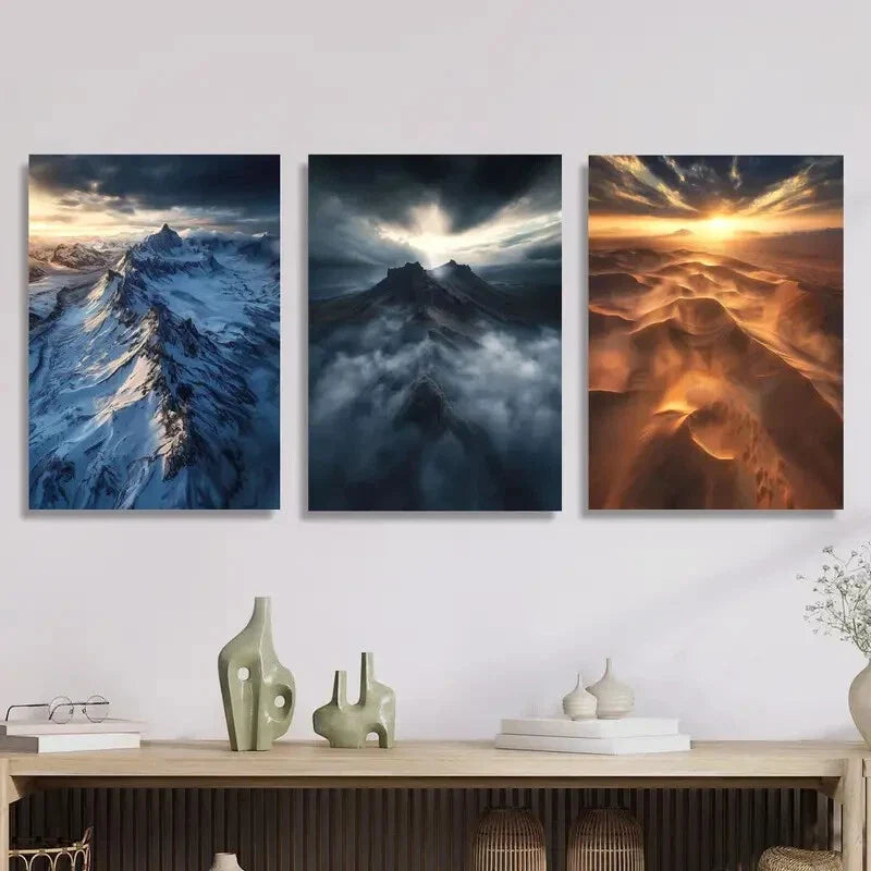 3pcs  mountains, desert landscape sand dunes Metal Print Ready to Hang Art