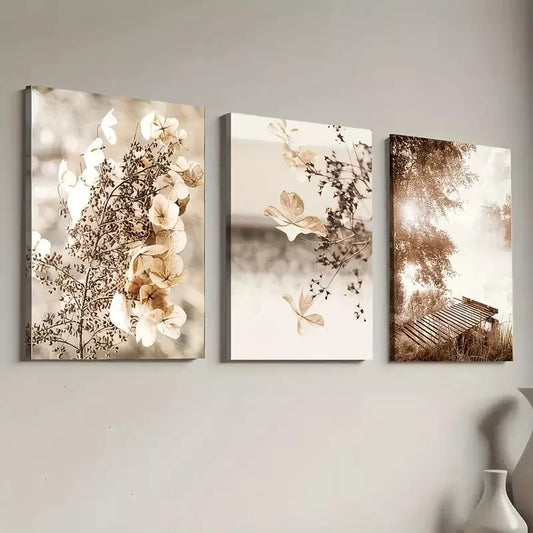 3pcs Natural Leaf Deep Autumn Landscape Wall Art Set Canvas Framed 40x60cm - High Quality Print 100% Australian Made Wall Canvas Ready to Hang