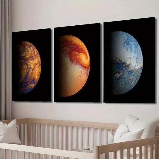 3pcs Earth & Moon Themes Galactic Multiverse Wall Art Set Canvas Framed 40x60cm - High Quality Print 100% Australian Made Wall Canvas Ready to Hang
