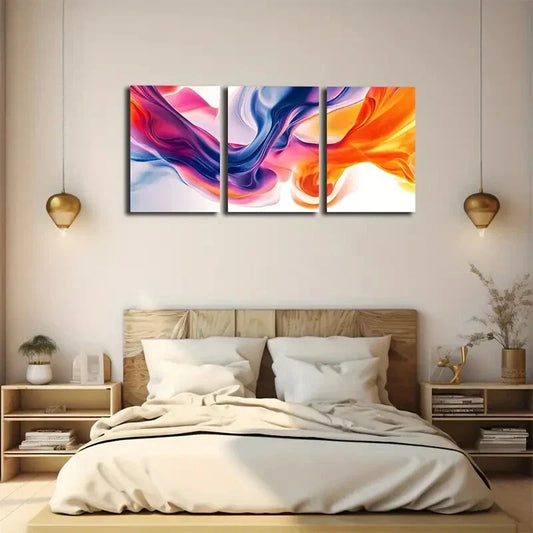 3pcs Color Smoke Paint On White Background Wall Art Set Canvas Framed 40x60cm - High Quality Print 100% Australian Made Wall Canvas Ready to Hang