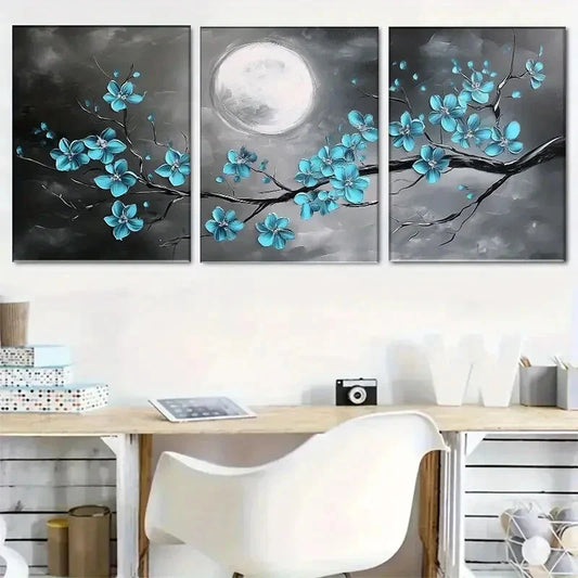 3pcs Black And White Floral Wall Art Serene Metal Print Ready to Hang Art