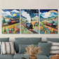 3pcs Train Poster, Beautiful Creative Art Metal Print Ready to Hang Art