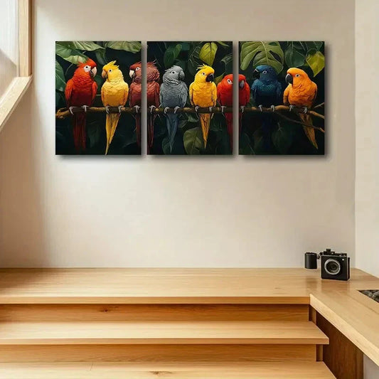 3pcs Featuring Seven Parrots Metal Print Ready to Hang Art