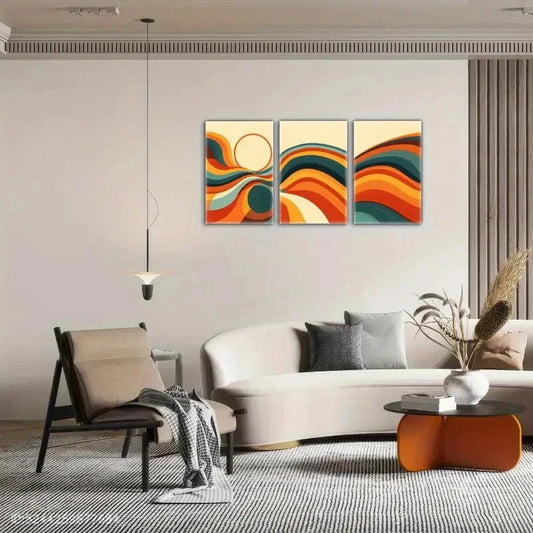3pcs Abstract Bold Red Yellow And Earthy Tones Metal Print Ready to Hang Art