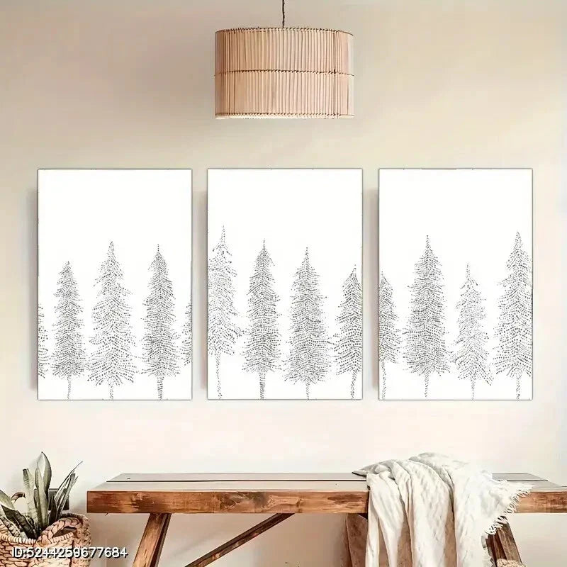 3pcs Scandinavian Art Winter Forest Minimalist Metal Print Ready to Hang Art
