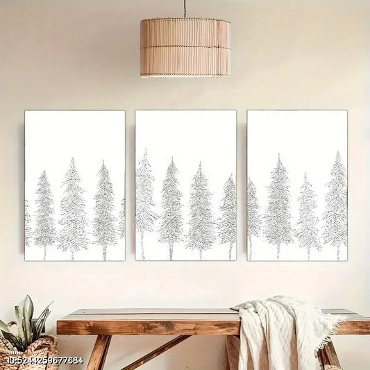 3pcs Scandinavian Art Winter Forest Minimalist Metal Print Ready to Hang Art