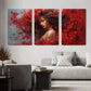 3pcs Abstract Red Flower Vibrant Modern Metal Print Ready to Hang Art