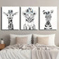3pcs Black & White Animal Giraffe Lion and Zebra Metal Print Ready to Hang Art