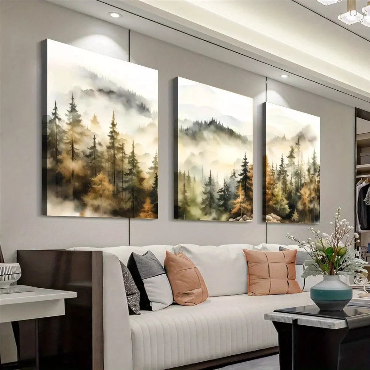 3pcs Forest Scenery Autumn Forest Modern  Wall Art Set Canvas Framed 40x60cm - High Quality Print 100% Australian Made Wall Canvas Ready to Hang