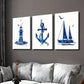 3pcs Navy Blue Lighthouse Sailboat Anchor Wall Art Set Canvas Framed 40x60cm - High Quality Print 100% Australian Made Wall Canvas Ready to Hang