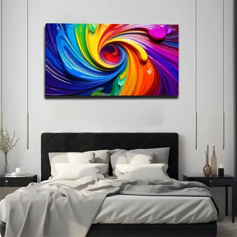 Vibrant Swirl Abstract Wall Art Canvas Office Home Room Framed 80x45cm
