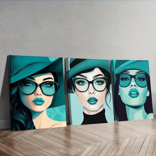 3pcs  Pretty girl with oval face Wall Art Set Canvas Framed 40x60cm - High Quality Print 100% Australian Made Wall Canvas Ready to Hang