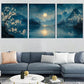 3pcs Moonlight Night Scenery Mountain Lake Metal Print Ready to Hang Art