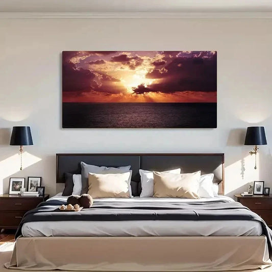 Ocean Sunset Vibrant Seaside Wall Art Canvas Office Home Room Framed 120x60cm