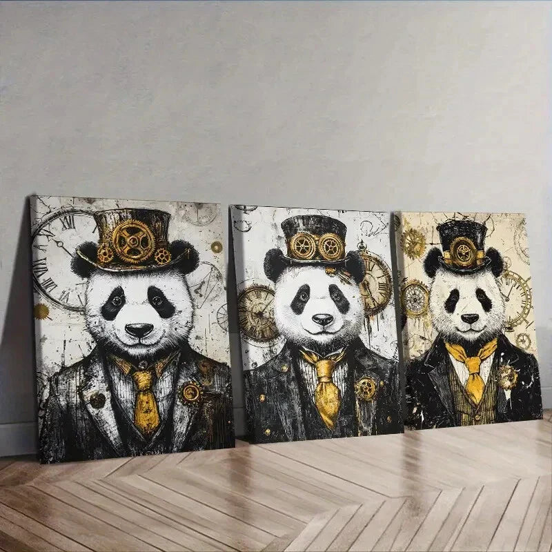 3pcs Cyberpunk panda Wall Art Set Canvas Framed 40x60cm - High Quality Print 100% Australian Made Wall Canvas Ready to Hang