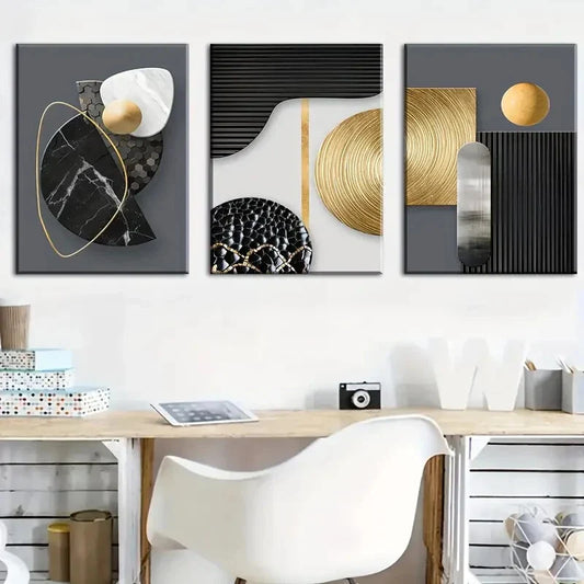3pcs Modern Abstract Stylish Geometric Metal Print Ready to Hang Art