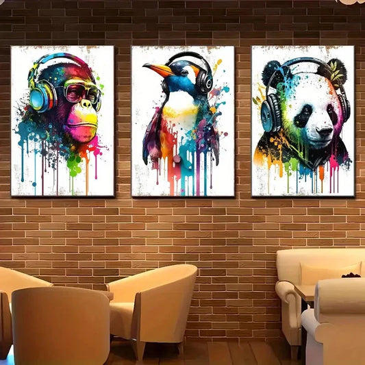 3pcs Funny Animal Posters Music And Game Metal Print Ready to Hang Art