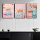 3pcs Pink Goldfish Colourful Elegant Glasses Metal Print Ready to Hang Art