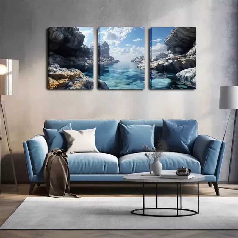 3pcs  Small Streams In The Mountains Wall Art Set Canvas Framed 40x60cm - High Quality Print 100% Australian Made Wall Canvas Ready to Hang