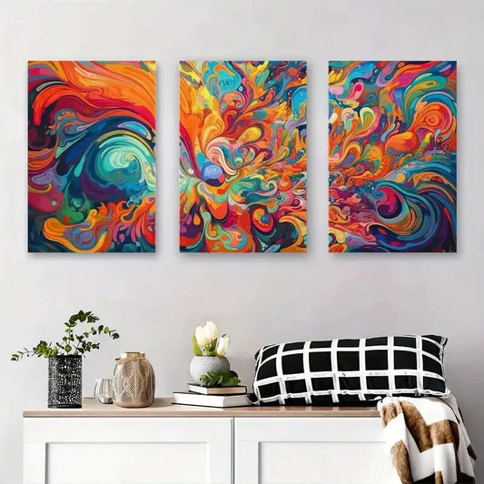 3pcs Vibrant Abstract Colorful Swirl Metal Print Ready to Hang Art