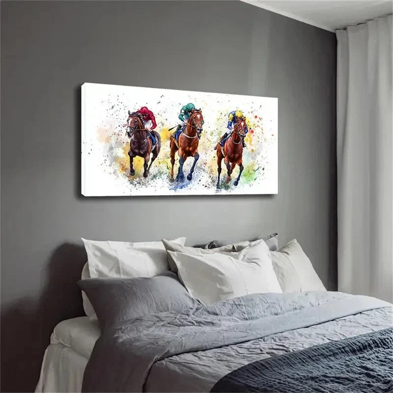 Three Riders And Their Horses Wall Art Canvas Office Home Room Framed 120x60cm