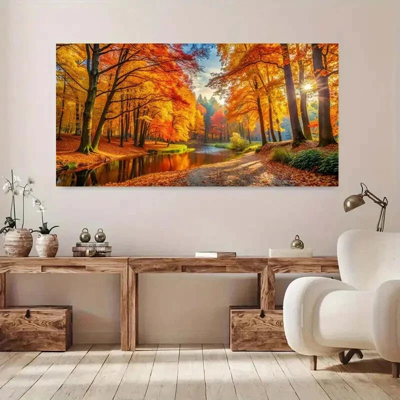 Modern Autumn Forest Design Wall Art Canvas Office Home Room Framed 120x60cm