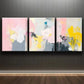 3pcs Navy Blue Orange & Golden Metal Print Ready to Hang Art
