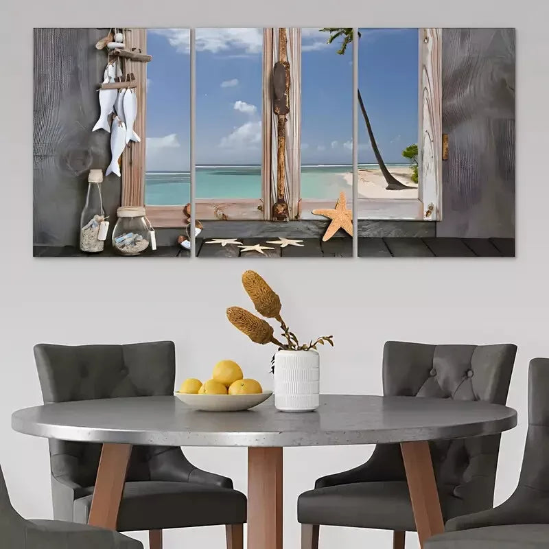 3pcs Beach Starfish Seashells Canvas Framed 40x60cm - High Quality Print 100% Australian Made Wall Canvas Ready to Hang