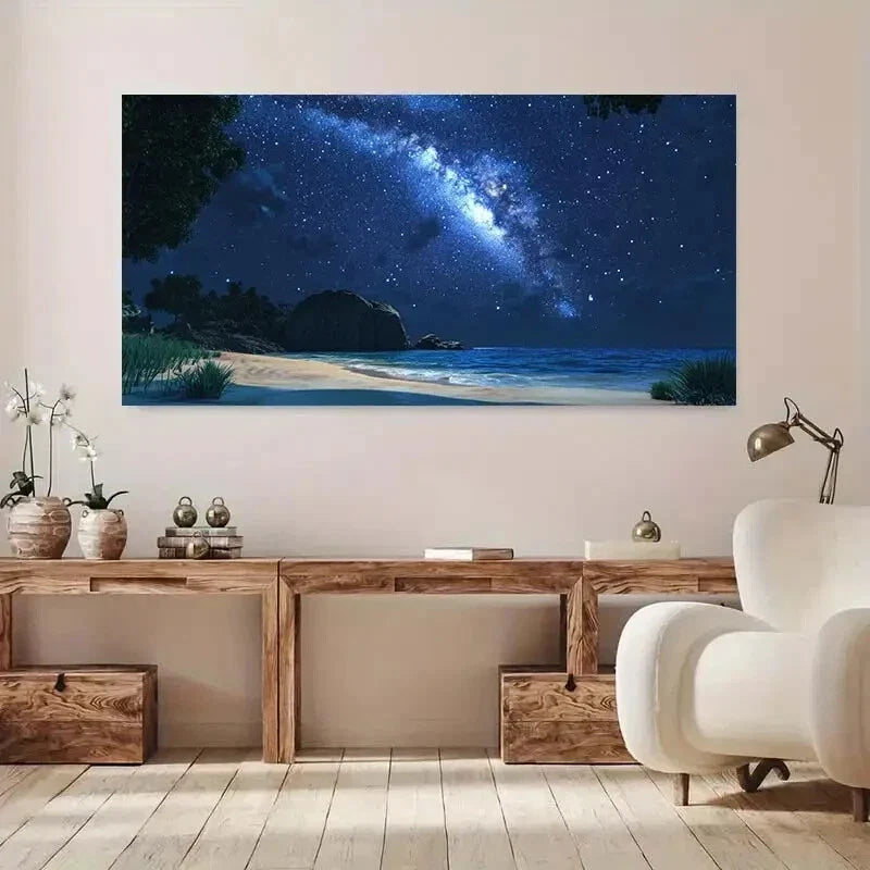 Starry Night Beach Scenery Wall Art wall canvas office home room framed 120x60cm