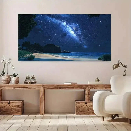 Starry Night Beach Scenery Wall Art wall canvas office home room framed 120x60cm