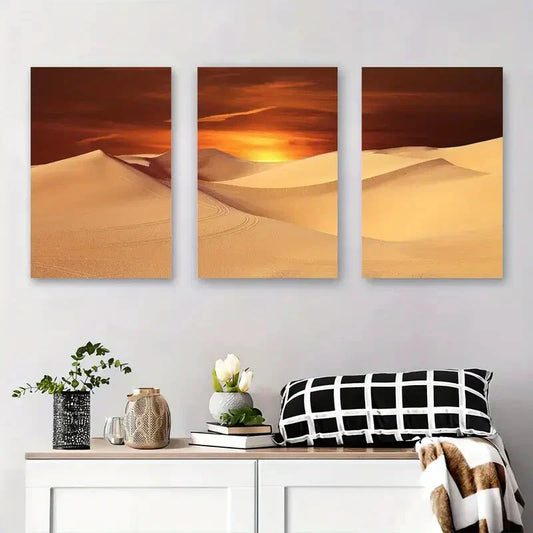 3pcs Sunset Desert Dunes Golden Sand Metal Print Ready to Hang Art