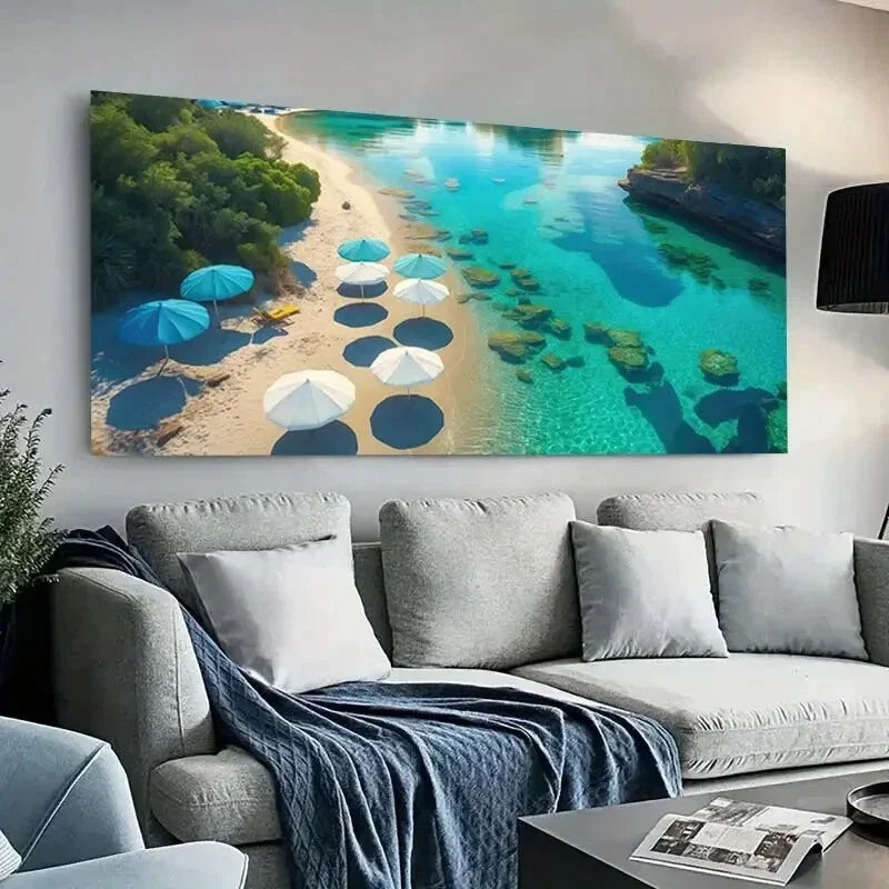 Vibrant Lagoon Beach Coast wall canvas office home room framed 120x60cm