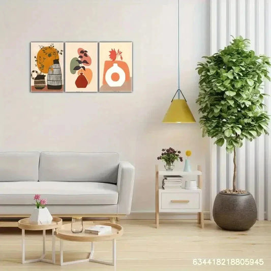 3pcs Modern Floral & Geometric Designs Metal Print Ready to Hang Art