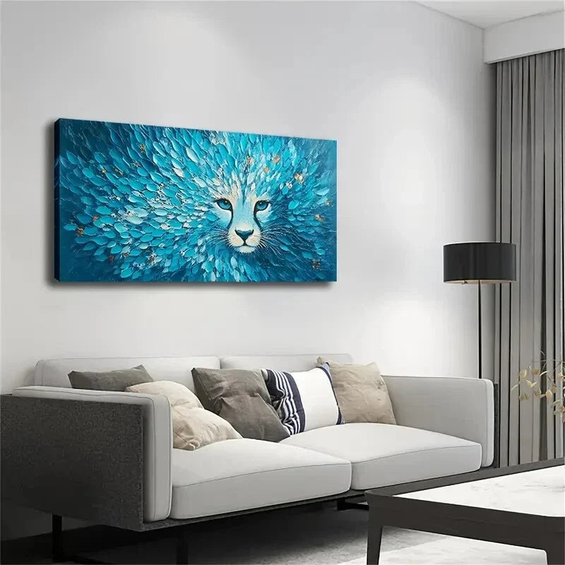 Blue Floral Pattern Abstract Wall Art Canvas Office Home Room Framed 120x60cm
