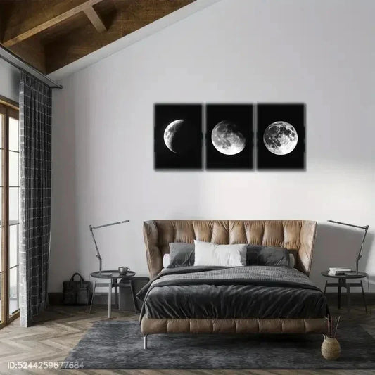 3pcs Moon Black and White Contemporary Posters Metal Print Ready to Hang Art