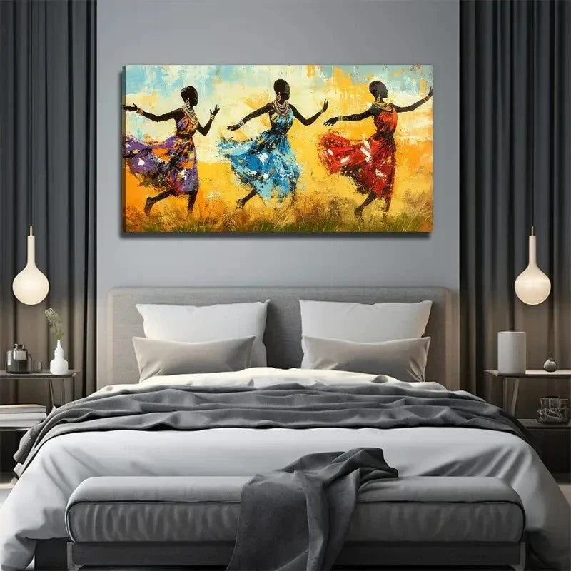 African Dancing Perfect Wall Art Canvas Office Home Room Framed 80x45cm