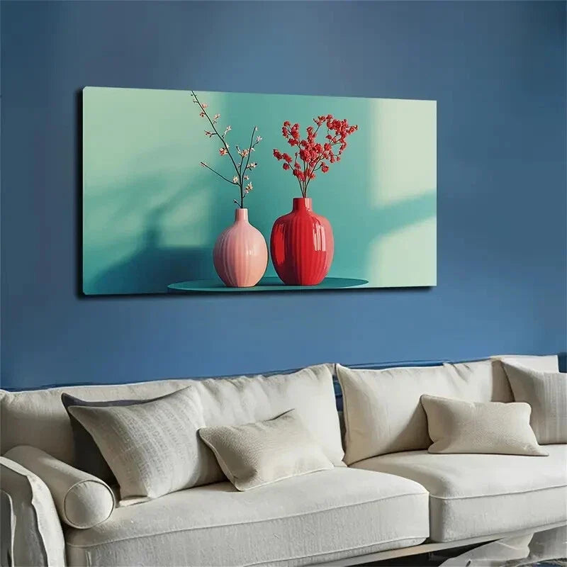 Vase Plum Blossom Design Red Wall Art Canvas Office Home Room Framed 120x60cm