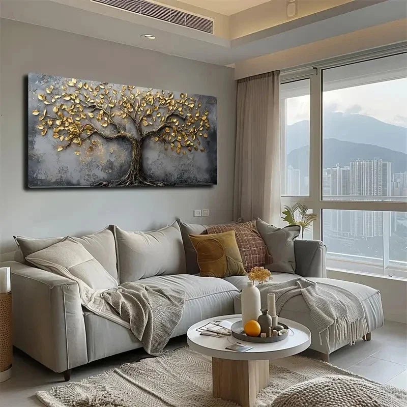 Design with Golden Accents Wall Art canvas office home room framed 120x60cm