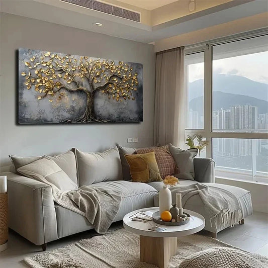 Design with Golden Accents Wall Art canvas office home room framed 120x60cm